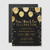 Silvester Party Black & Gold Ballon Confetti Magnetkarte (Vorne/Hinten)