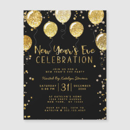 Silvester Party Black & Gold Ballon Confetti Magnetkarte