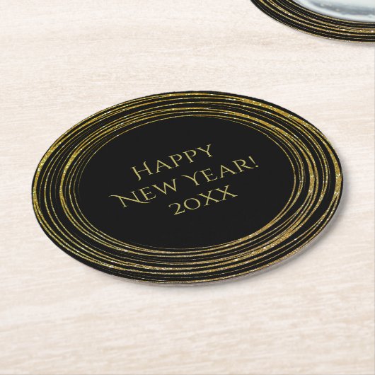 Silvester Party Black Gold Glitzer Art Deco Runder Pappuntersetzer (Angewinkelt)