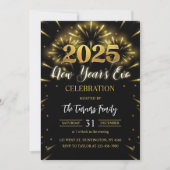 Silvester Party Black & Gold Glitzer Einladung (Vorderseite)