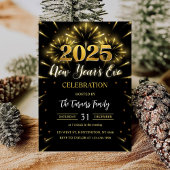 Silvester Party Black & Gold Glitzer Einladung