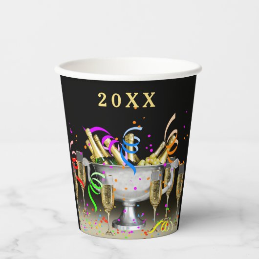 Silvester Party bricht schwarzen Hintergrund Pappbecher (Vorderseite)
