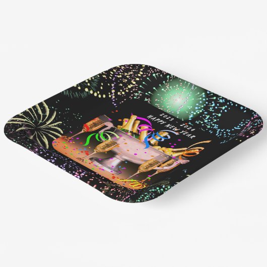 Silvester Party bricht schwarzen Hintergrund Pappteller (Gewinkelt)