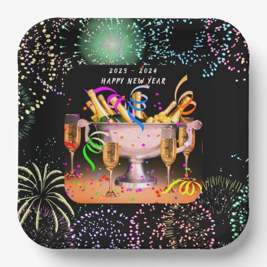 Silvester Party bricht schwarzen Hintergrund Pappteller (Vorderseite)