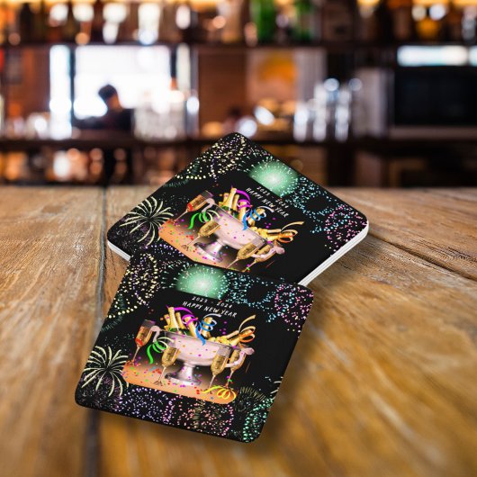 Silvester Party bricht schwarzen Hintergrund Rechteckiger Pappuntersetzer