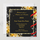 Silvester Party Champagne Festivals Red Gold Einladung (Rückseite)