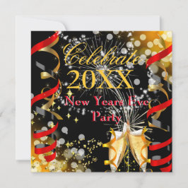 Silvester Party Champagne Festivals Red Gold Einladung