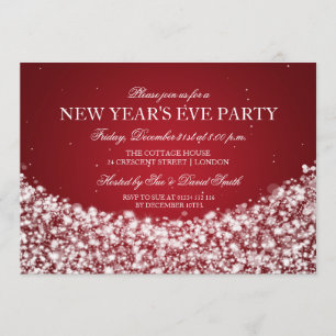 Silvester-Party-Champagne-Glitzern rot Einladung