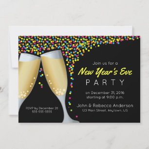 Silvester Party Champagne und Confetti laden ein Einladung