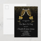 Silvester Party Champagner Brillen Gold Black Einladungspostkarte (Vorne/Hinten)