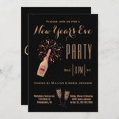 Silvester Party Champagner Flasche Gold Schwarz Einladung (Vorne/Hinten)