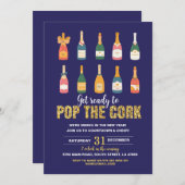 Silvester Party Champagner Pop Navy Einladung (Vorne/Hinten)