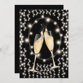 Silvester Party Champagner String Lights Black Einladung (Vorne/Hinten)