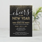 Silvester Party Cheers Black and Gold Confetti Einladung (Stehend Vorderseite)