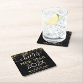 Silvester Party Cheers Black and Gold Confetti Rechteckiger Pappuntersetzer (Vor Ort)