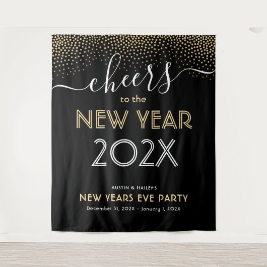 Silvester Party Cheers Black and Gold Confetti Wandteppich (Vorderseite)