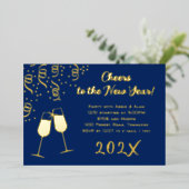 Silvester Party Clink Confetti Gold Folieneinladung (Stehend vorne)