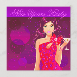 Silvester-Party-Clubflyer lila/rot Einladung