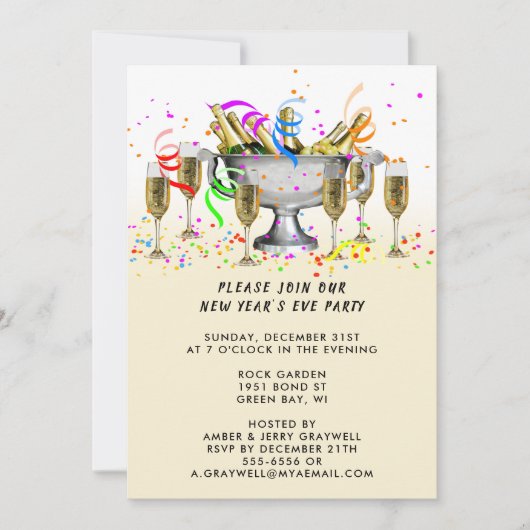 Silvester Party Confetti & Spirits, ZRP Einladung (Vorderseite)