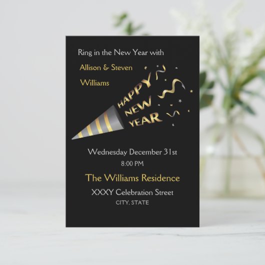 Silvester Party Design. Einladung (Stehend Vorderseite)