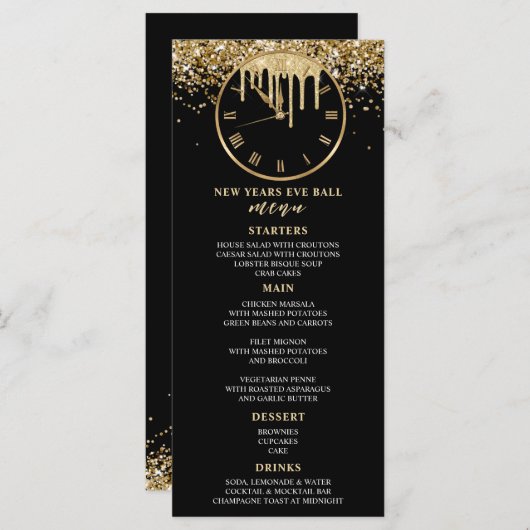 Silvester Party Dinner Menü Menükarte (Vorne/Hinten)