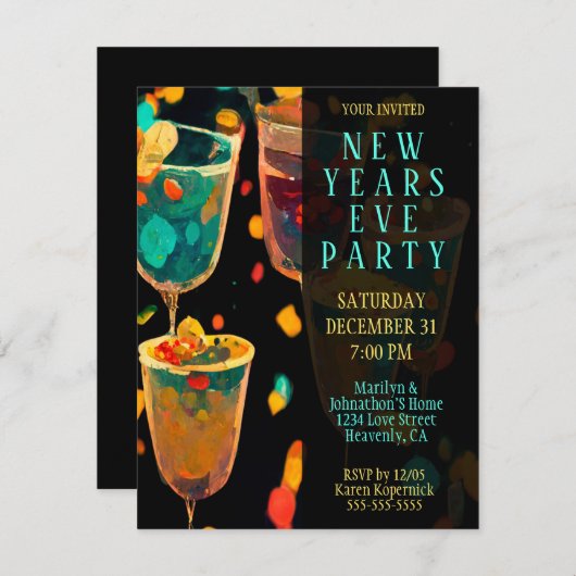 Silvester Party Einladung (Vorne/Hinten)