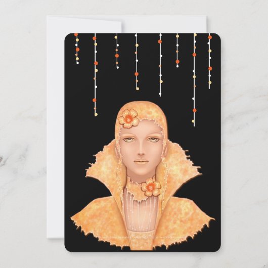 Silvester Party Einladung Goldene Retrofrau (Rückseite)