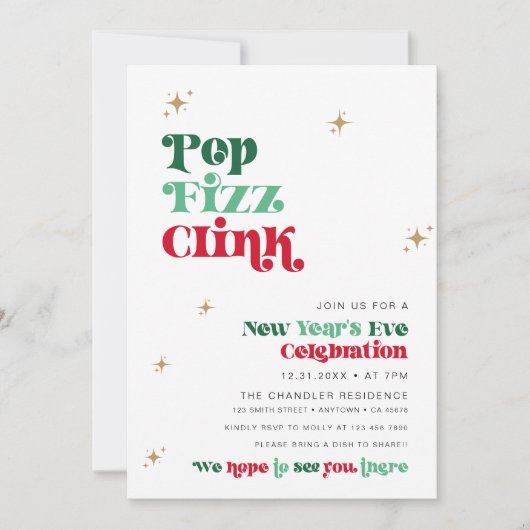 Silvester Party Einladung Retro Boho Spaß (Vorderseite)