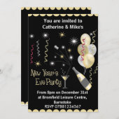 Silvester Party Einladung - Schwarz & Gold (Vorne/Hinten)