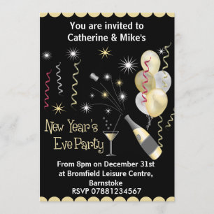 Silvester Party Einladung - Schwarz & Gold