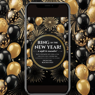 Silvester-Party-Einladung Schwarz Gold Feiertagskarte