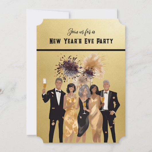 Silvester Party Einladung Schwarz und Gold (Vorderseite)