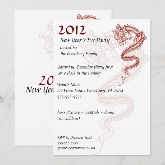 Silvester-Party Einladungen 2012 (Vorne/Hinten)