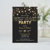SILVESTER Party Einladungen Gold Stars Lights (Stehend Vorderseite)
