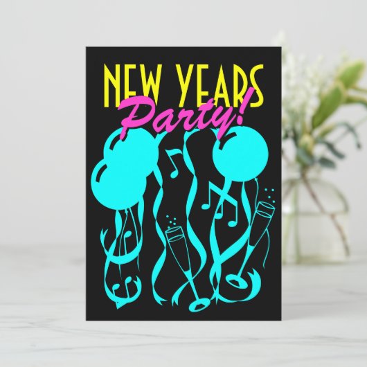 Silvester-Party Einladungen | Neonfarben (Stehend Vorderseite)