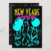 Silvester-Party Einladungen | Neonfarben (Vorne/Hinten)