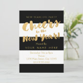 Silvester Party Einladungen Schwarz-weiß & Gold (Stehend Vorderseite)