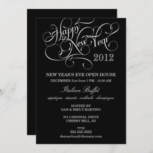 Silvester-Party - formelle Einladungen (Vorne/Hinten)