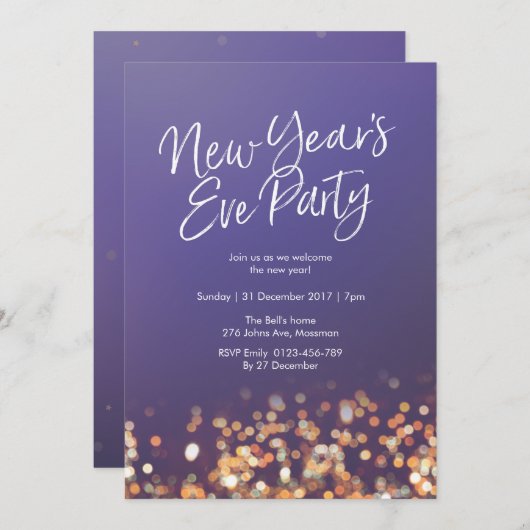 Silvester Party funkelnd Einladung (Vorne/Hinten)