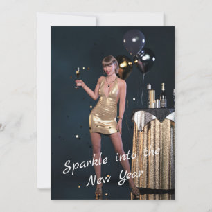 Silvester Party Girl in Sequel Dress Feiertagskarte