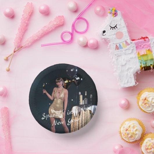 Silvester Party Girl in Sequel Dress Pappteller (Party)