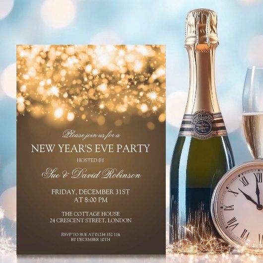 Silvester Party glänzen Lights Gold Einladung