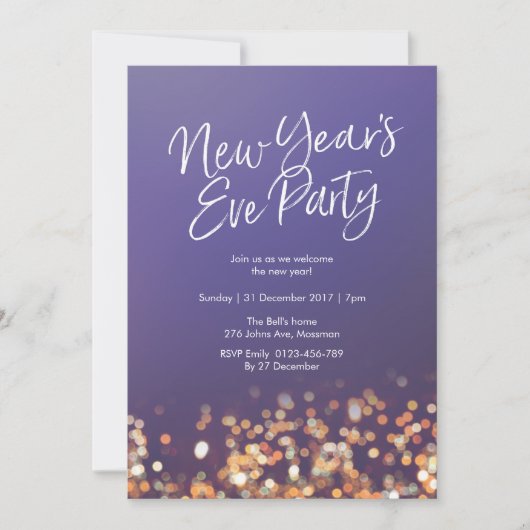 Silvester Party Glitzer Einladung (Vorderseite)