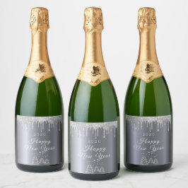 Silvester Party Glitzer Tropfen Schaumweinetikett