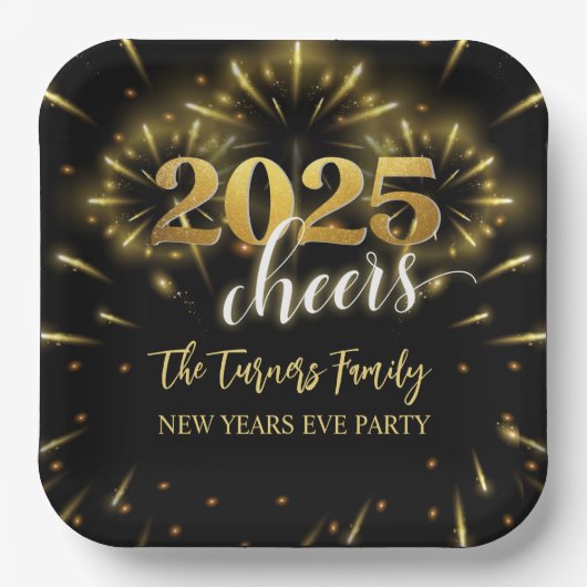 Silvester Party Gold & Black Pappteller (Vorderseite)