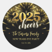 Silvester Party Gold & Black Runder Aufkleber (Vorderseite)