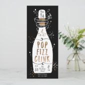 Silvester Party Gold Champagner Pop Fizz Clink Einladung (Stehend Vorderseite)
