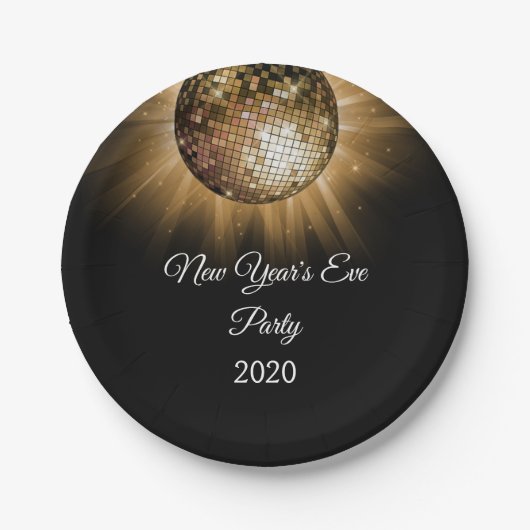 Silvester Party Gold Disco Ball Pappteller (Vorderseite)
