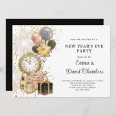 Silvester Party Gold Glitzer 2024 Einladung (Vorne/Hinten)