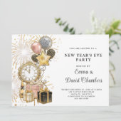 Silvester Party Gold Glitzer 2024 Einladung (Stehend Vorderseite)